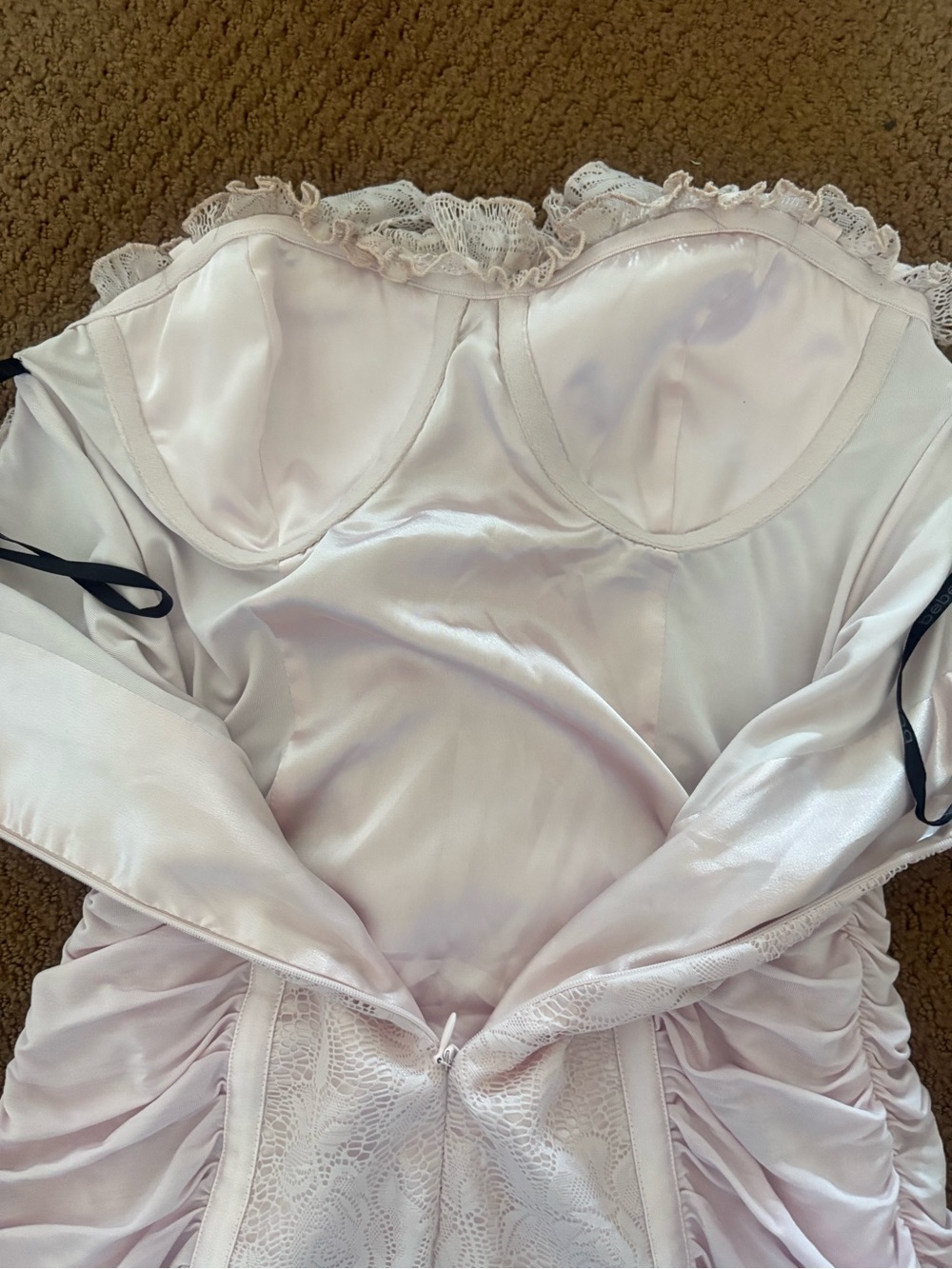 bebe 💞 Pink Satin Lace Dress - Picture 7 of 11